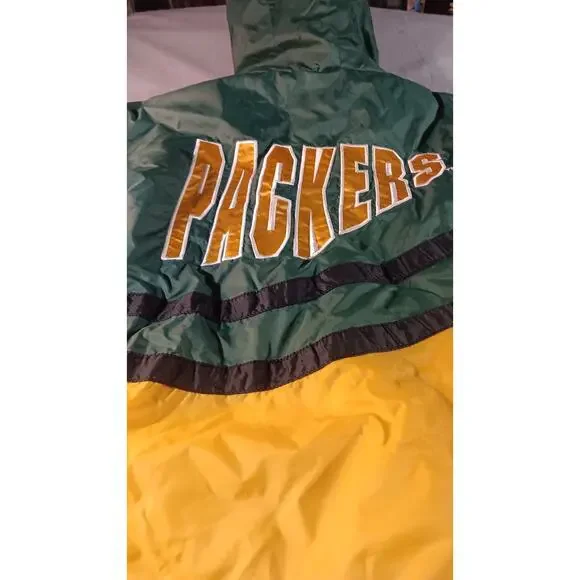 Vintage Jerzees Green Bay Packers NFL Hooded Windbreaker Jacket Large 90s